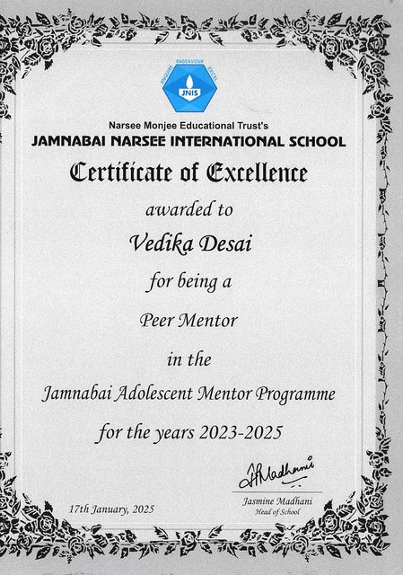 Certificate of Excellence · Peer Mentor 2023–2025