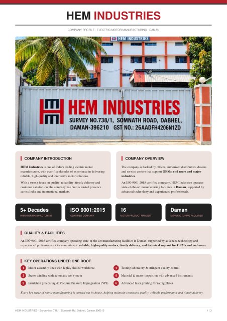 Hindustan Electric Motors Industries: first page